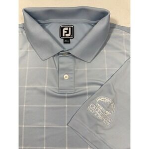 FJ Footjoy Athletic Men XL Polo Shirt Lg Check Caledonia Golf Fish Blue Flaw